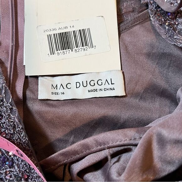 Mac Duggal Size 14 Purple Embellished 3/4 Long Sleeve V-Neck Midi Tea Dress Gown - Picture 7 of 7